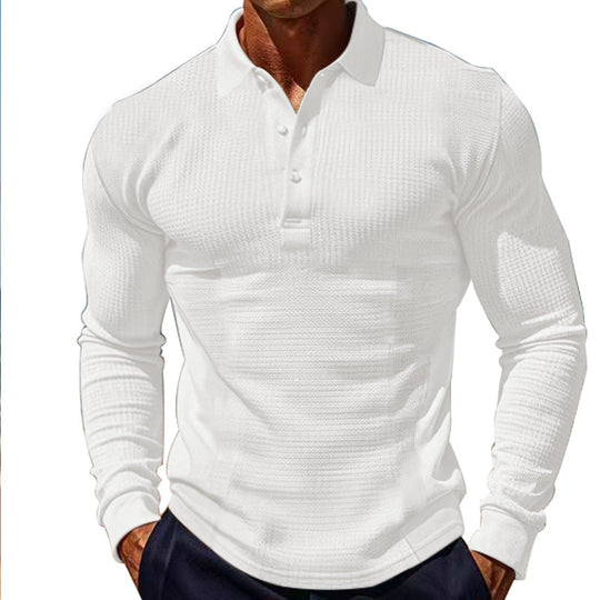 Herren Langarm-Henley-Shirt aus atmungsaktivem Strukturmaterial mit dekorativen Knöpfen