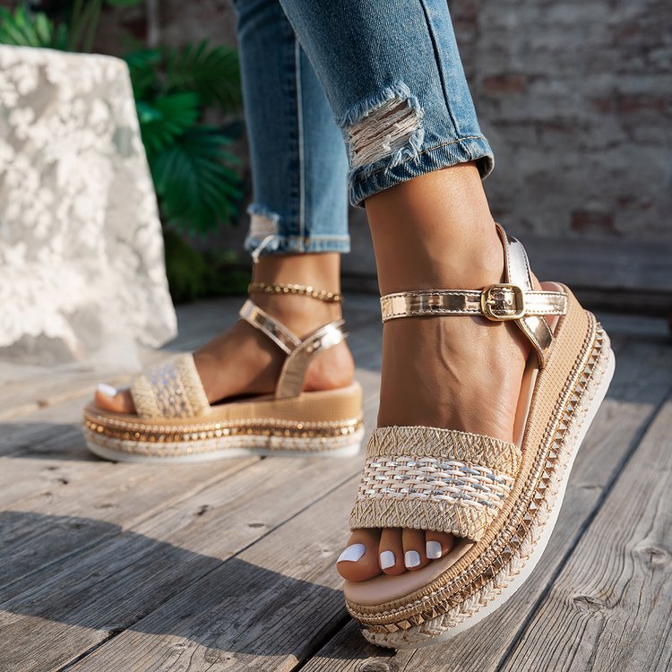 Damen Wedge-Sandaletten mit modischem Glitzer-Riemen und ergonomischem Fußbett Shopnory