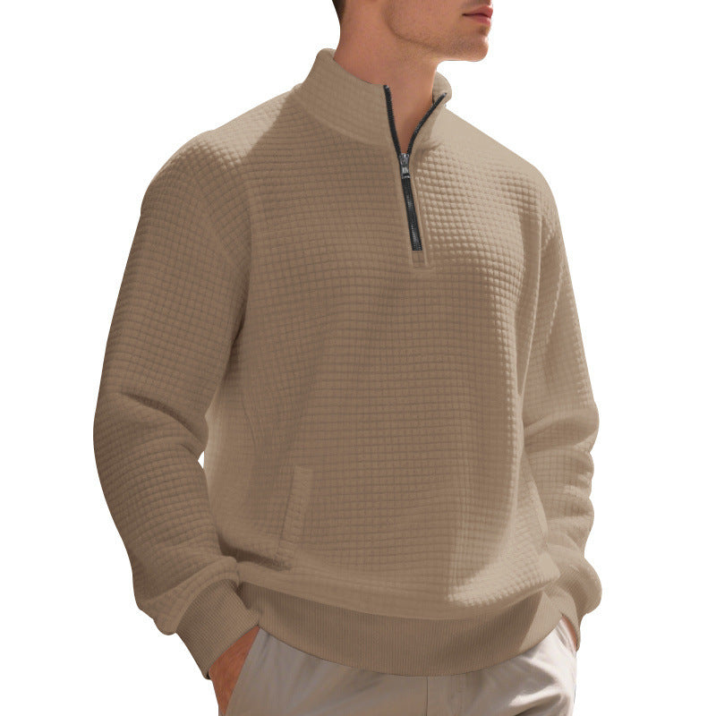 Herren Waffelstrick-Halbzip-Pullover mit Stehkragen, Kängurutasche & gerippten Abschlüssen Shop Nory