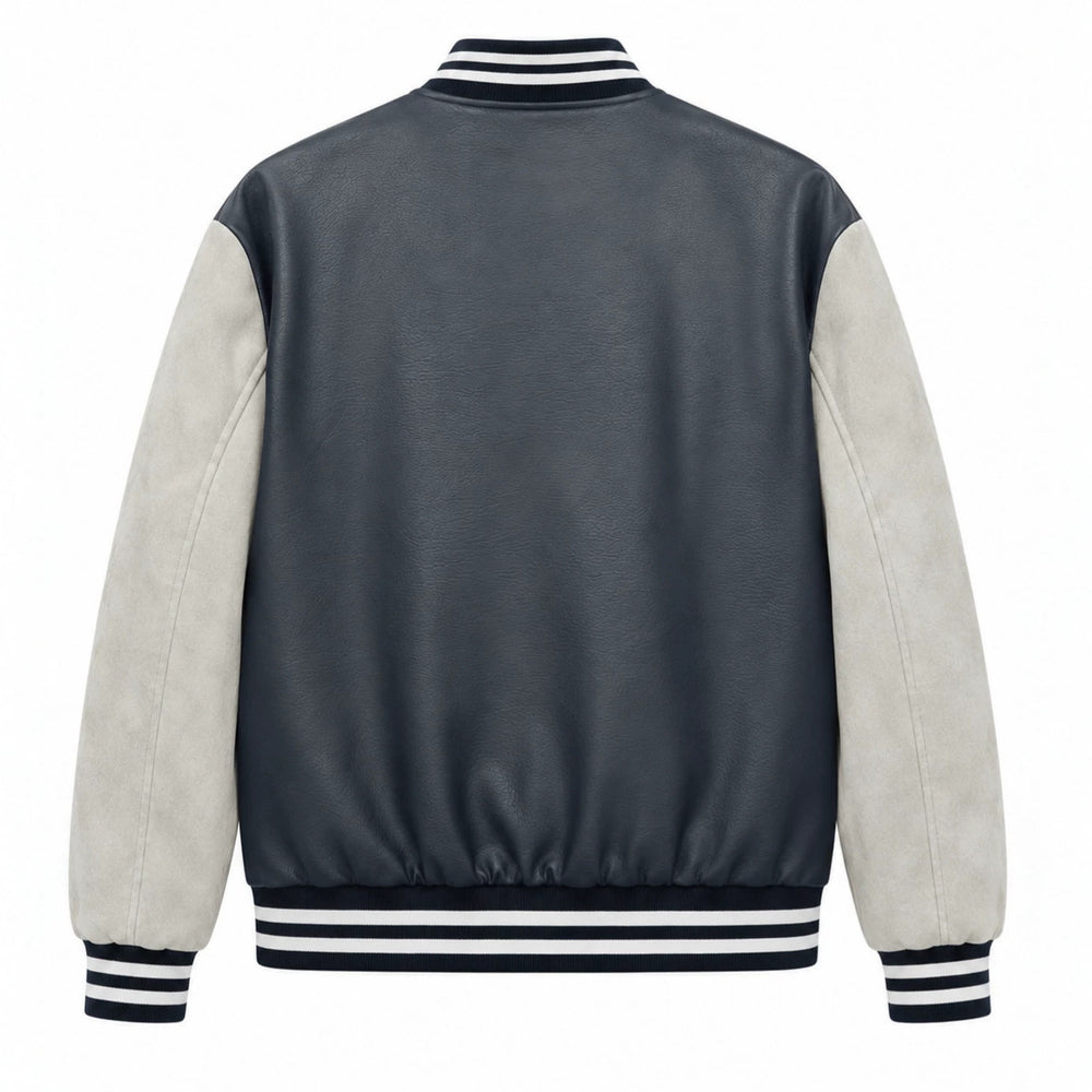 Herren Varsity-Bomberjacke im Retro-College-Stil mit Kunstlederkörper und Kontrastärmeln Shop Nory