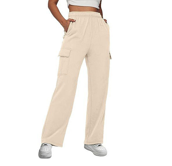 Damen nan lässige Cargo-Freizeithose mit weitem Bein elastischem Bund und aufgesetzten Taschen Shop Nory