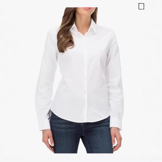 Damen Taillierte Baumwoll-Popeline-Bluse mit Kentkragen und verdeckter Knopfleiste Shop Nory