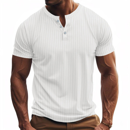 Herren Kurzarm Henley-Shirt mit Streifenmuster und praktischen Knöpfen