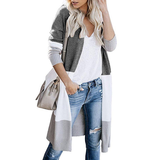 Damen Longline-Cardigan mit Colorblock-Design, offener Front und Rippsaum Shop Nory