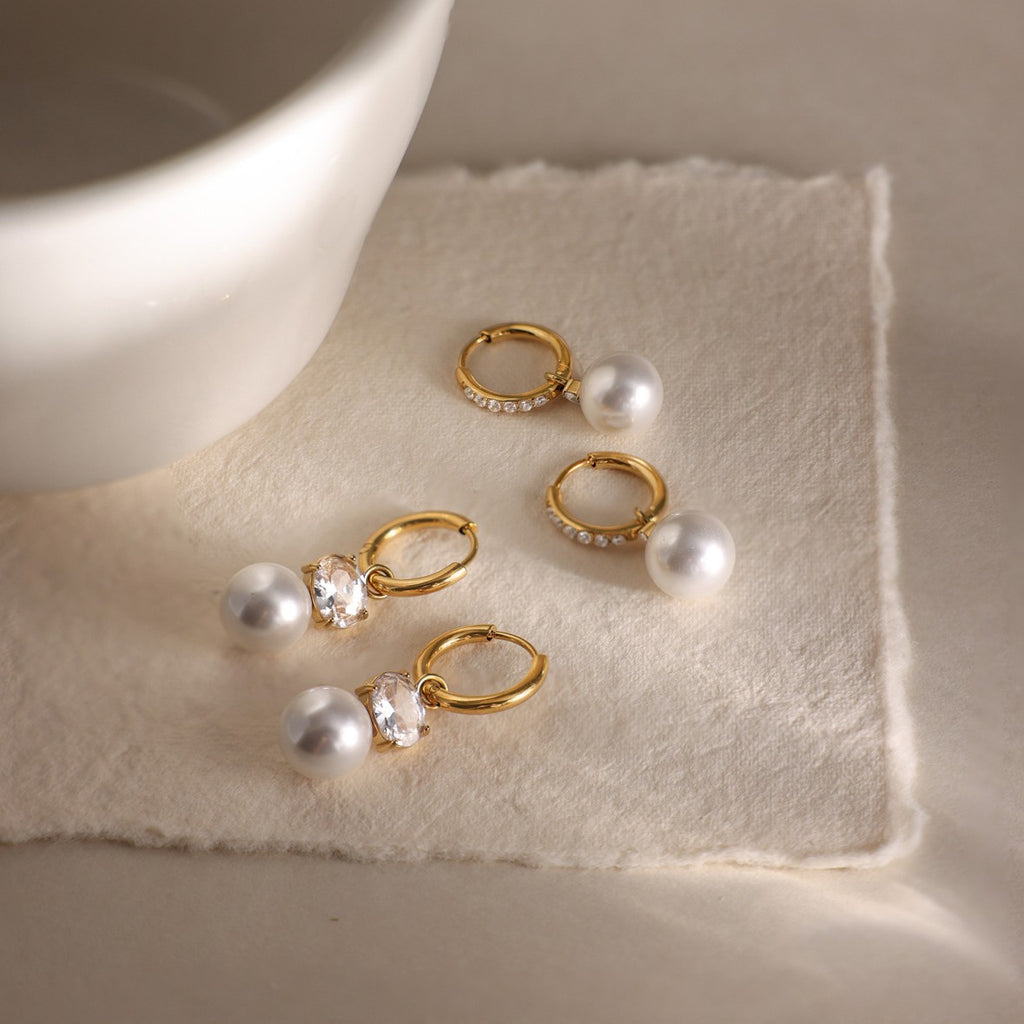 Damen Ohrhänger mit eleganten Perlen- und Zirkonia-Details Shop Nory
