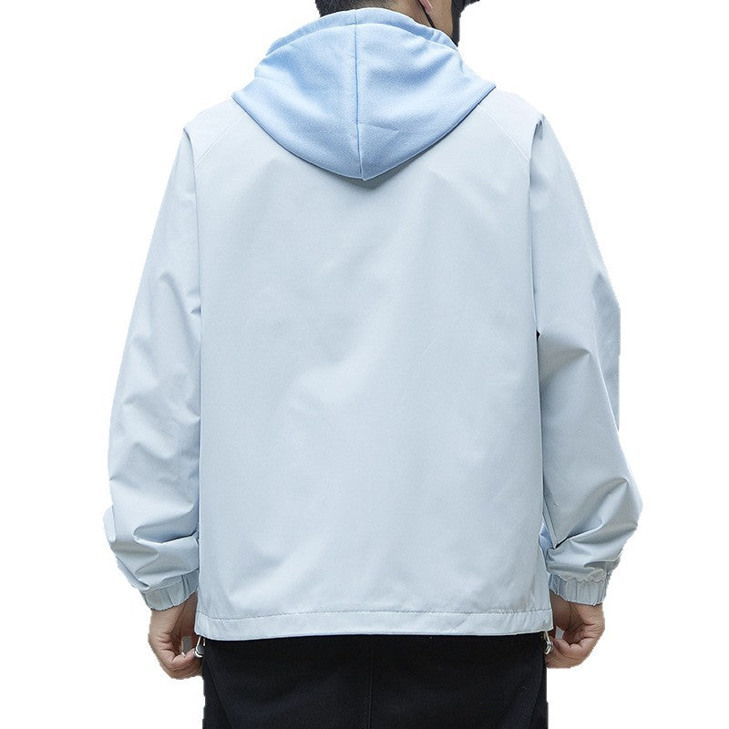 Herren Leichte Kapuzen-Regenjacke im Bomberstil mit verdecktem Reißverschluss und elastischen Bündchen Shop Nory