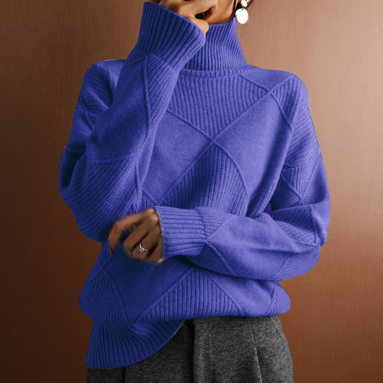Damen nan weit geschnittener Strickpullover mit hohem Rollkragen und Rautenmuster Shop Nory