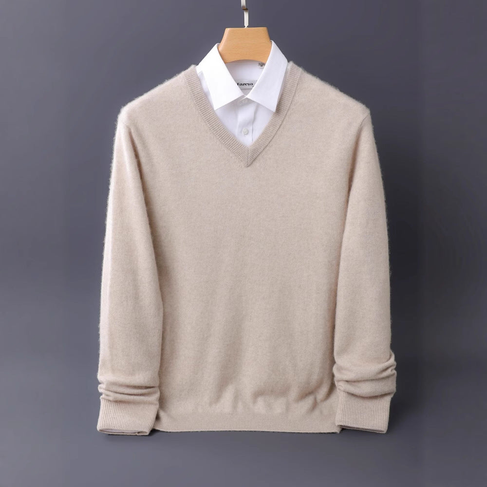 Herren Feiner V-Ausschnitt-Pullover aus Merino-Kaschmir-Mix mit gerippten Bündchen Shop Nory