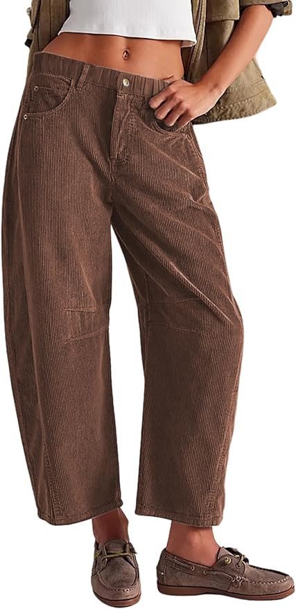 Damen Weite Cordhose mit hoher Taille, Cropped-Bein und Eingriffstaschen Shop Nory