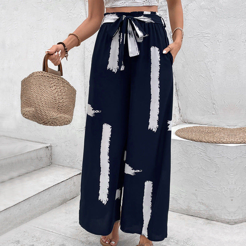 Damen Palazzo-Hose mit Paperbag-Bund, weitem Bein und Bindegürtel Shop Nory