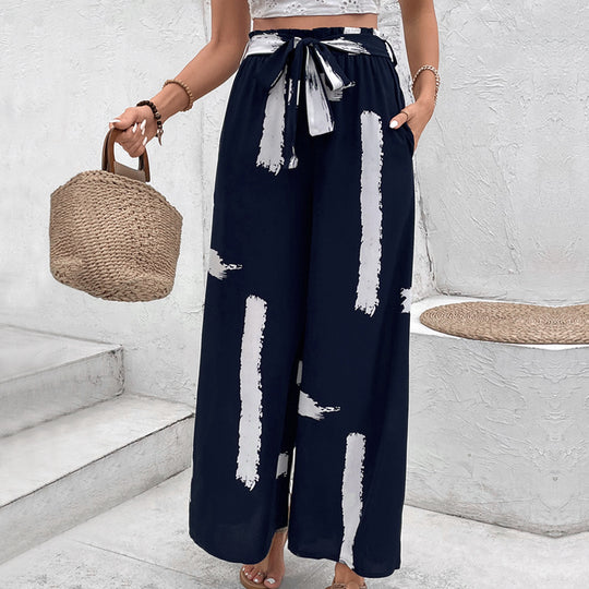 Damen Palazzo-Hose mit Paperbag-Bund, weitem Bein und Bindegürtel Shop Nory