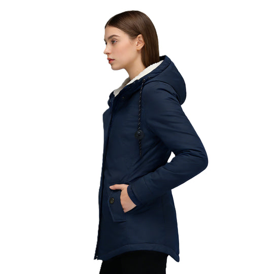 Damen Wasserabweisender Parka mit Teddyfutter, Kapuze und Taillierter Passform Shop Nory