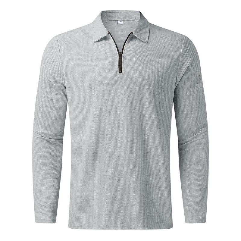 Herren Feines Waffelstrick-Halbzip-Polo mit Kentkragen & Langarm Shop Nory