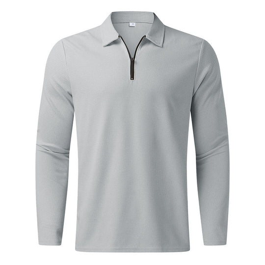 Herren Feines Waffelstrick-Halbzip-Polo mit Kentkragen & Langarm Shop Nory