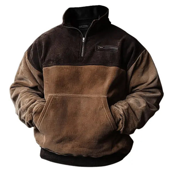 Herren lässiger Stehkragenpullover aus samtigem Material und praktischen Taschen