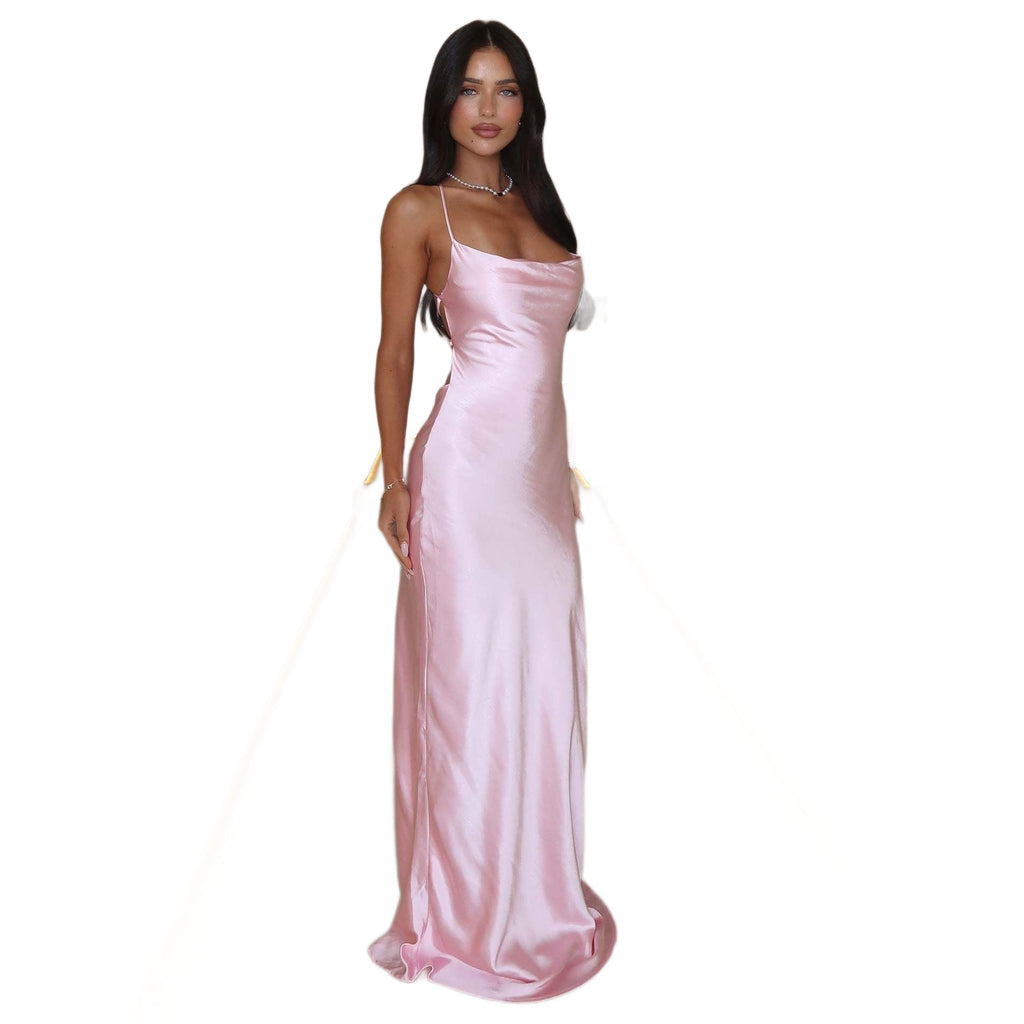 Damen Elegantes Satinabendkleid mit spaghettiträgern und fließendem Schnitt