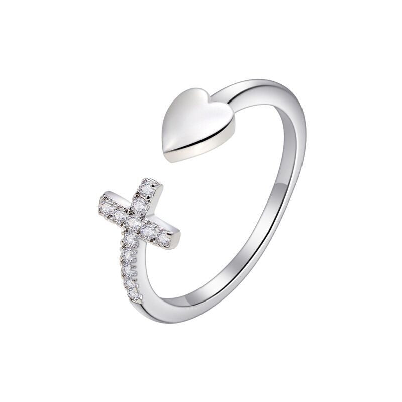 Damen Offener Ring mit Herz- und Kreuzdesign Shop Nory