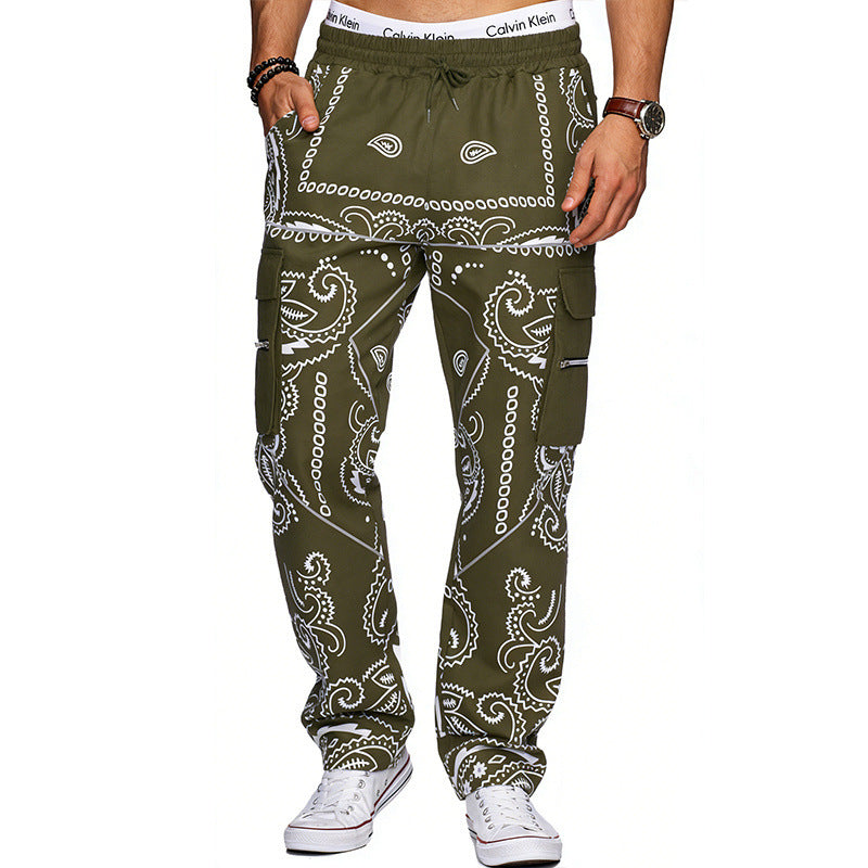Herren Cargo-Hose mit Bandana-Print, elastischem Bund und Zipper-Taschen Shop Nory