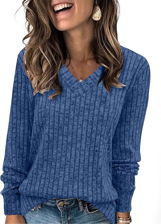Damen Gerippter V‑Ausschnitt Feinstrickpullover mit lässiger Oversize-Passform Shop Nory