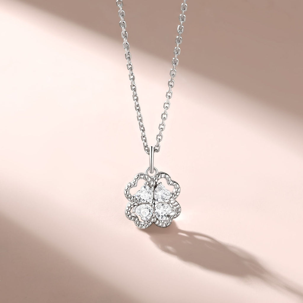 Damen Anhänger-Kette mit floralen Elementen und funkelnden Zirkonia Shop Nory