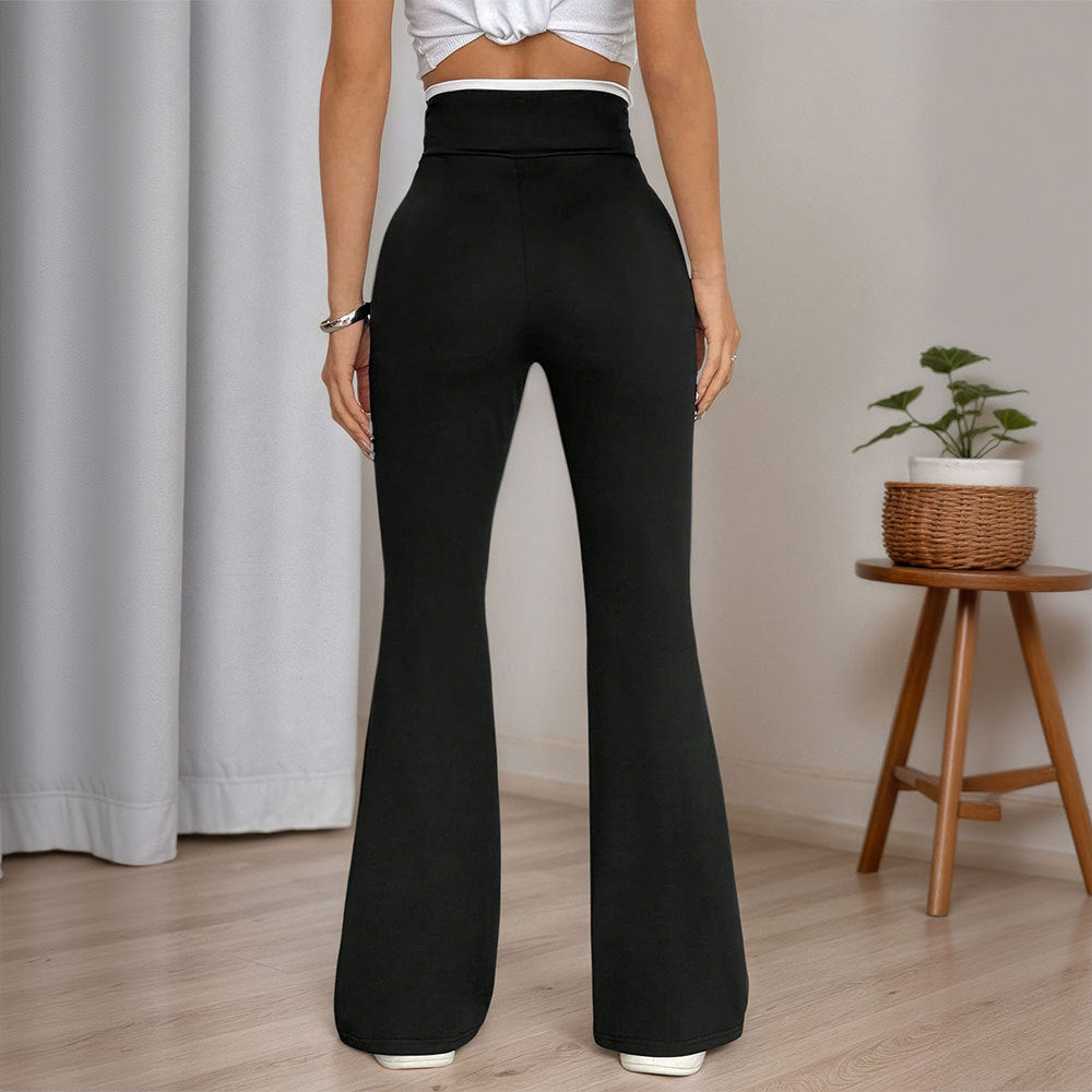Damen figurbetonte High-Waist-Schlaghose mit V-Bund und formendem Stretchjersey Shop Nory