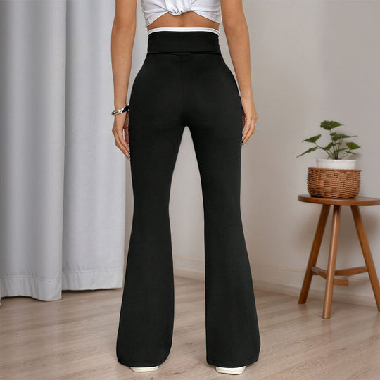Damen figurbetonte High-Waist-Schlaghose mit V-Bund und formendem Stretchjersey Shop Nory