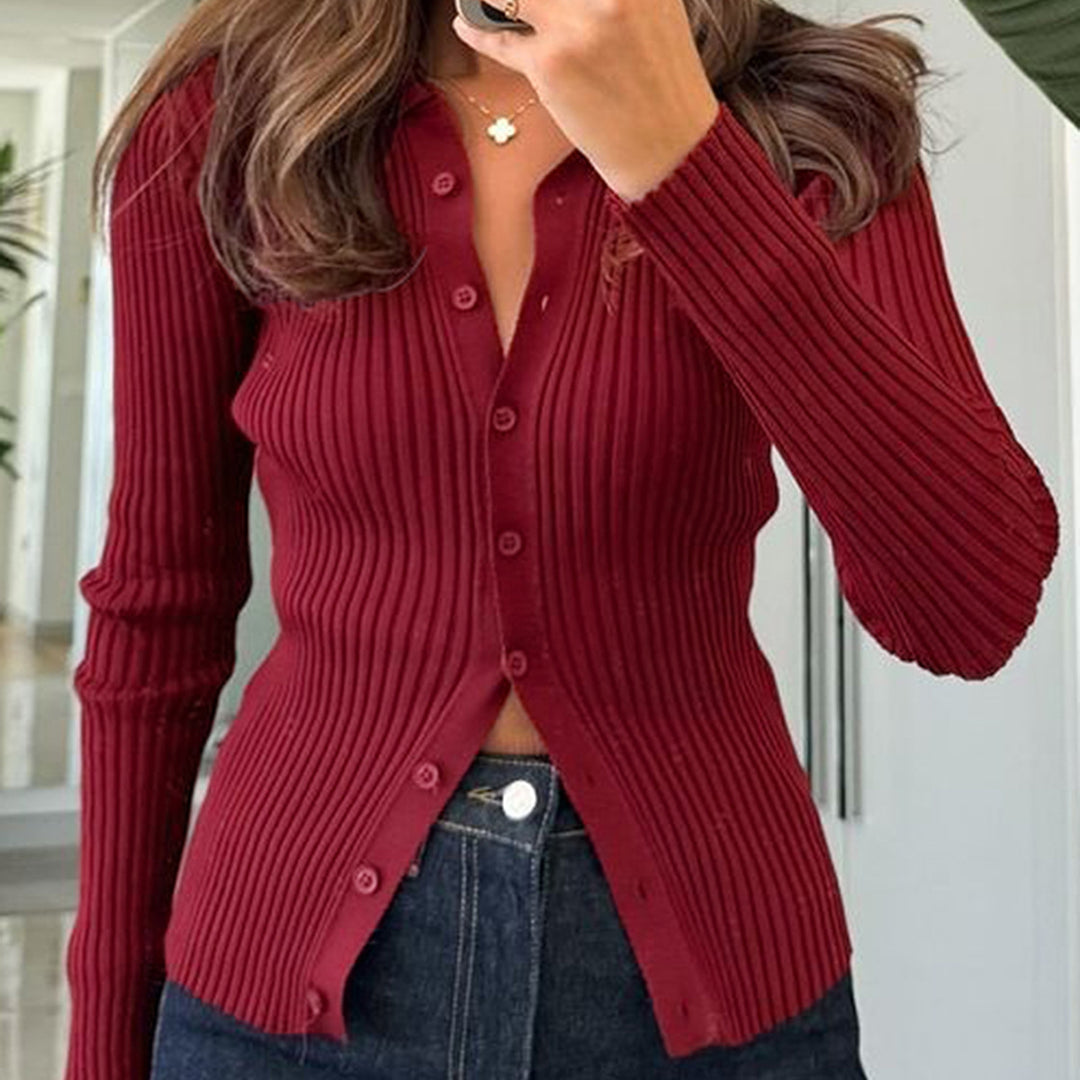Damen nan taillierter Rippstrick-Cardigan mit verdeckter Knopfleiste und wellenförmigem Saum Shop Nory