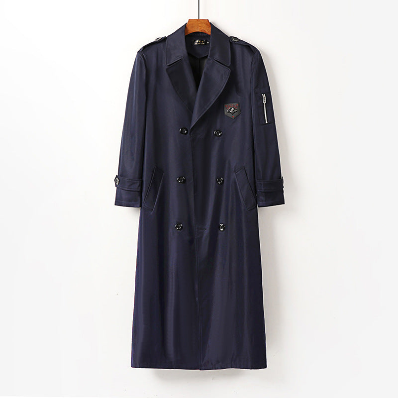 Herren Langer Doppelreihiger Trenchcoat mit Gürtel, Epauletten und Reißverschluss-Ärmeltasche Shop Nory
