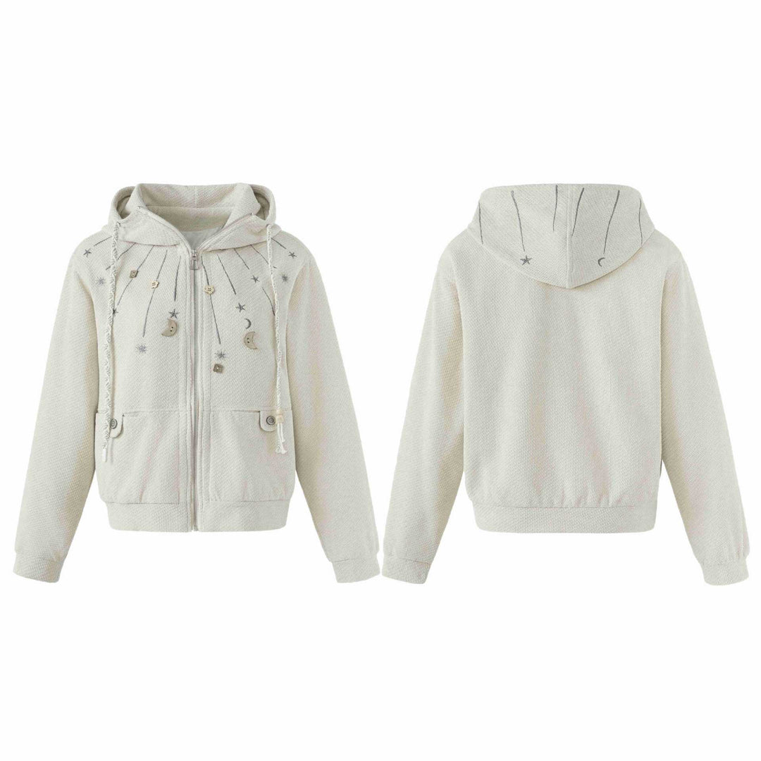 Damen Kurz geschnittene Kapuzenjacke aus Strukturstrick mit Stern- und Mondapplikation Shop Nory