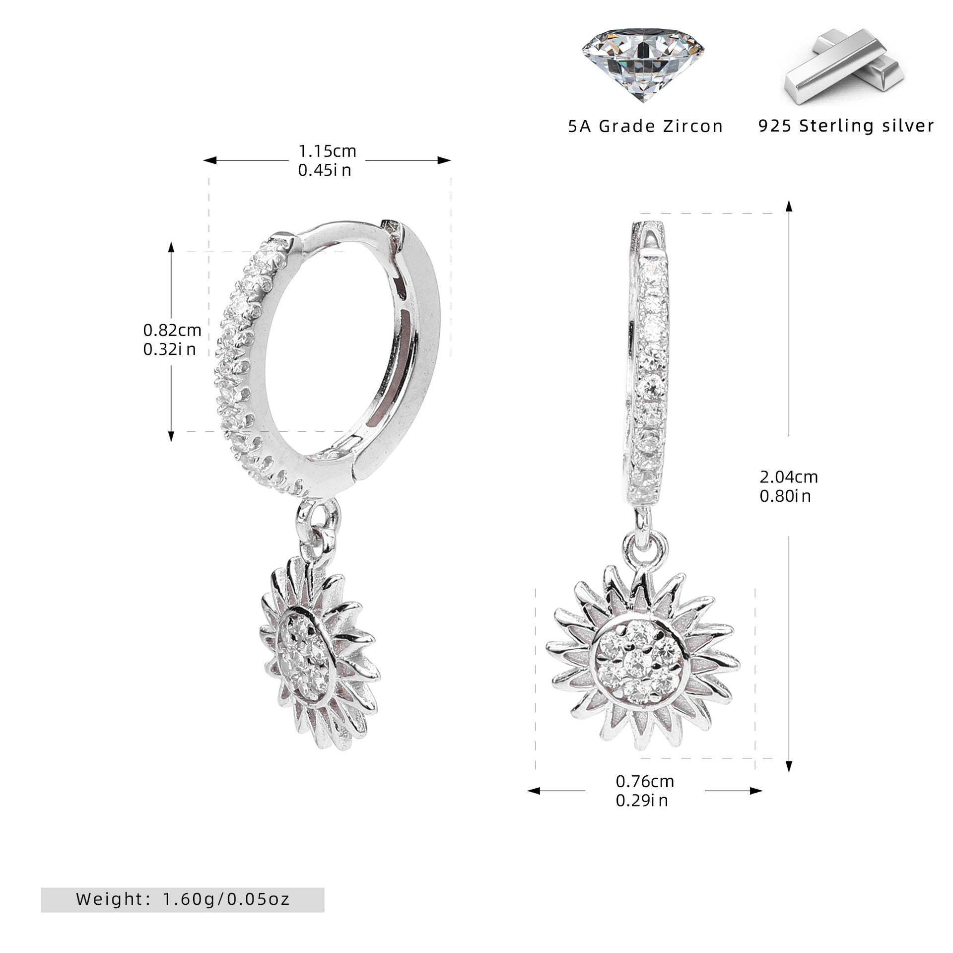 Damen Ohrhänger mit swingendem Sonnenmotiv aus 925 Sterling Silber Shop Nory