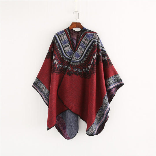 Damen Oversize-Poncho im Ethno-Jacquard mit V-Ausschnitt und strukturiertem Saum Shop Nory
