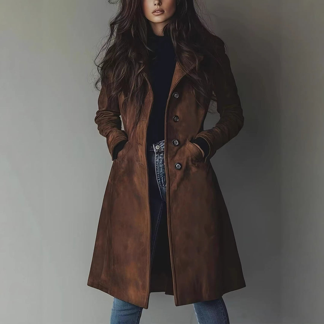 Damen Eleganter Langmantel im A-Linien-Schnitt mit Einreihiger Knopfleiste Shop Nory