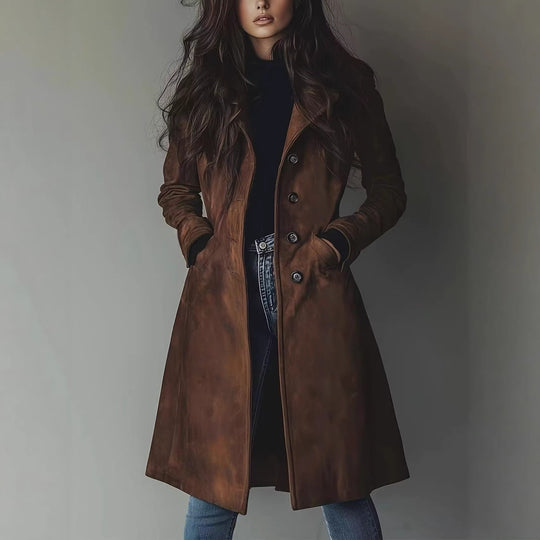 Damen Eleganter Langmantel im A-Linien-Schnitt mit Einreihiger Knopfleiste Shop Nory