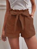 Damen kurze Lockere Leinenhose mit Bindegürtel