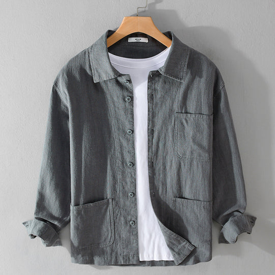 Herren Leinenhemdjacke mit aufgesetzten Taschen und legerer Passform Shop Nory
