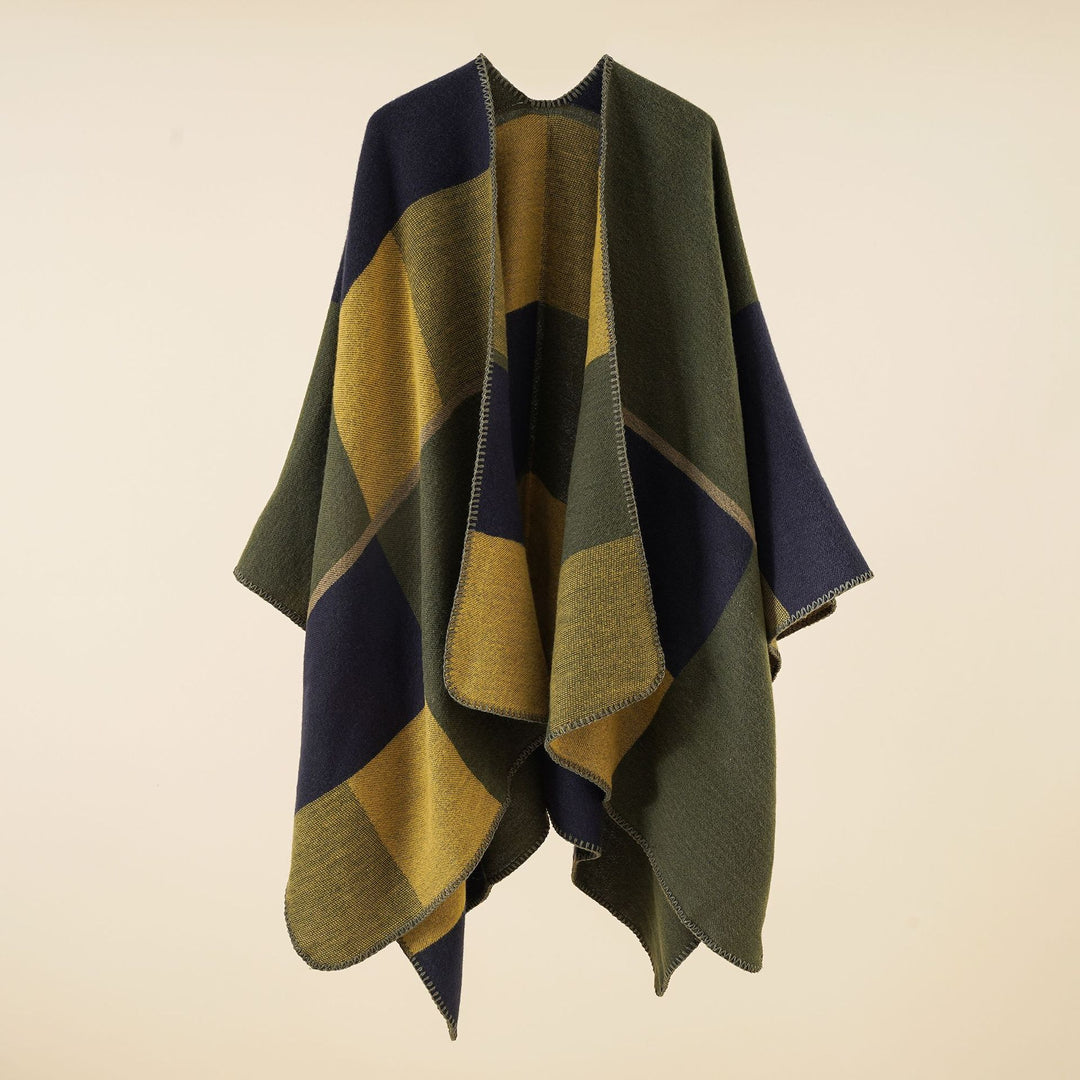 Damen Weicher Wollmix-Poncho mit geometrischem Jacquard und offenem Wasserfall-Schnitt Shop Nory