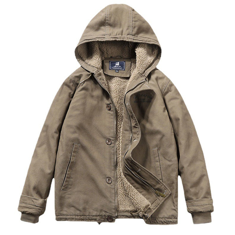 Herren Canvas‑Hoodie‑Parka mit durchgehendem Teddyfleece‑Futter und Kordelzug Shop Nory