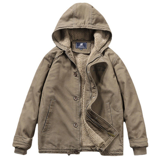 Herren Canvas‑Hoodie‑Parka mit durchgehendem Teddyfleece‑Futter und Kordelzug Shop Nory