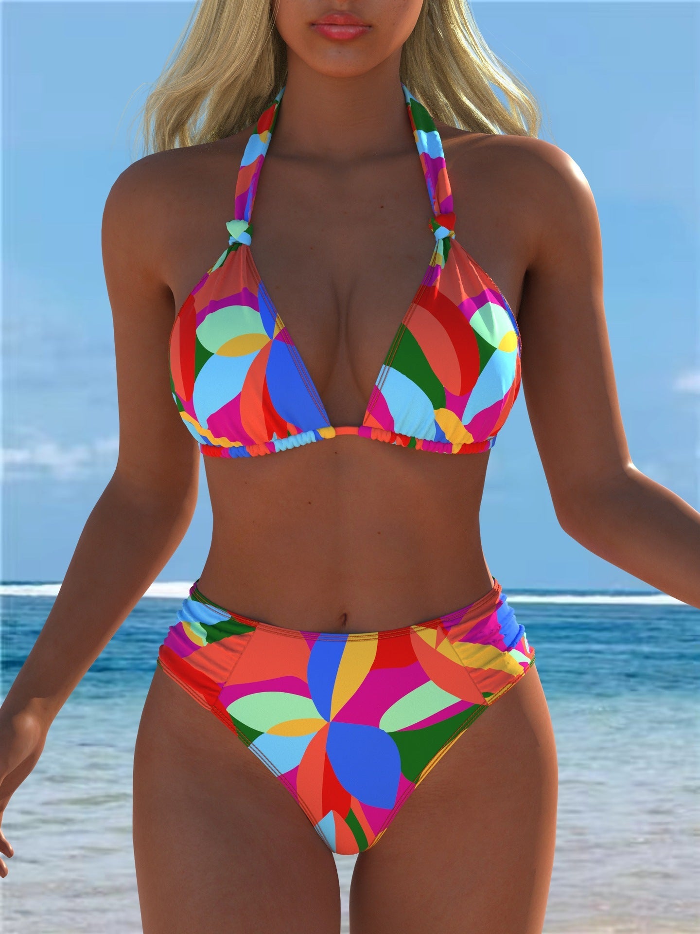 Damen Triangel-Bikini mit hohem Bund und patriotischem Sternen-Muster