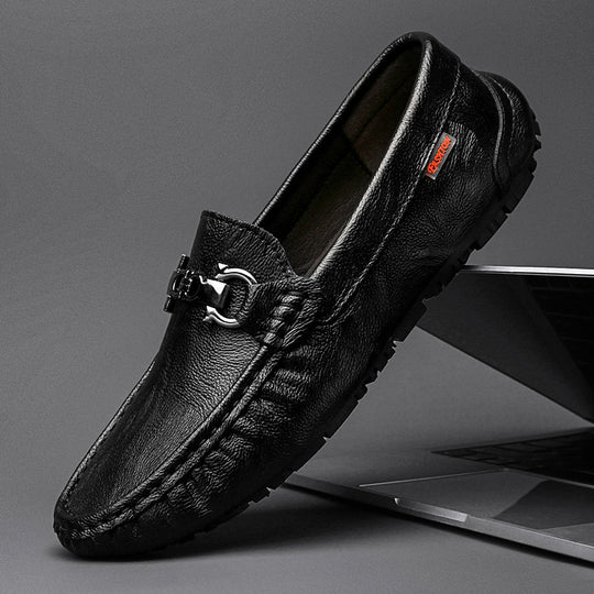 Herren eleganter Mokassin‑Loafer aus softem Kunstleder mit dekorativer Metallschnalle und profilierter Gummilaufsohle Shop Nory