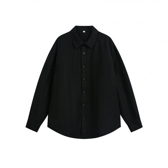 Unisex Oversize Leichtes Leinenmix-Hemd mit Brusttasche, Umlegekragen und Ärmelumschlag Shop Nory