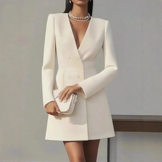Damen Doppelreihiges Blazerkleid mit tailliertem Schnitt und tiefem V‑Ausschnitt Shop Nory