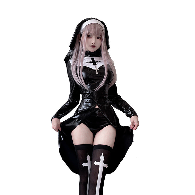 Damen Gothic Nonnenkostüm mit ausdrucksstarkem Design und transparentem Überrock Shop Nory