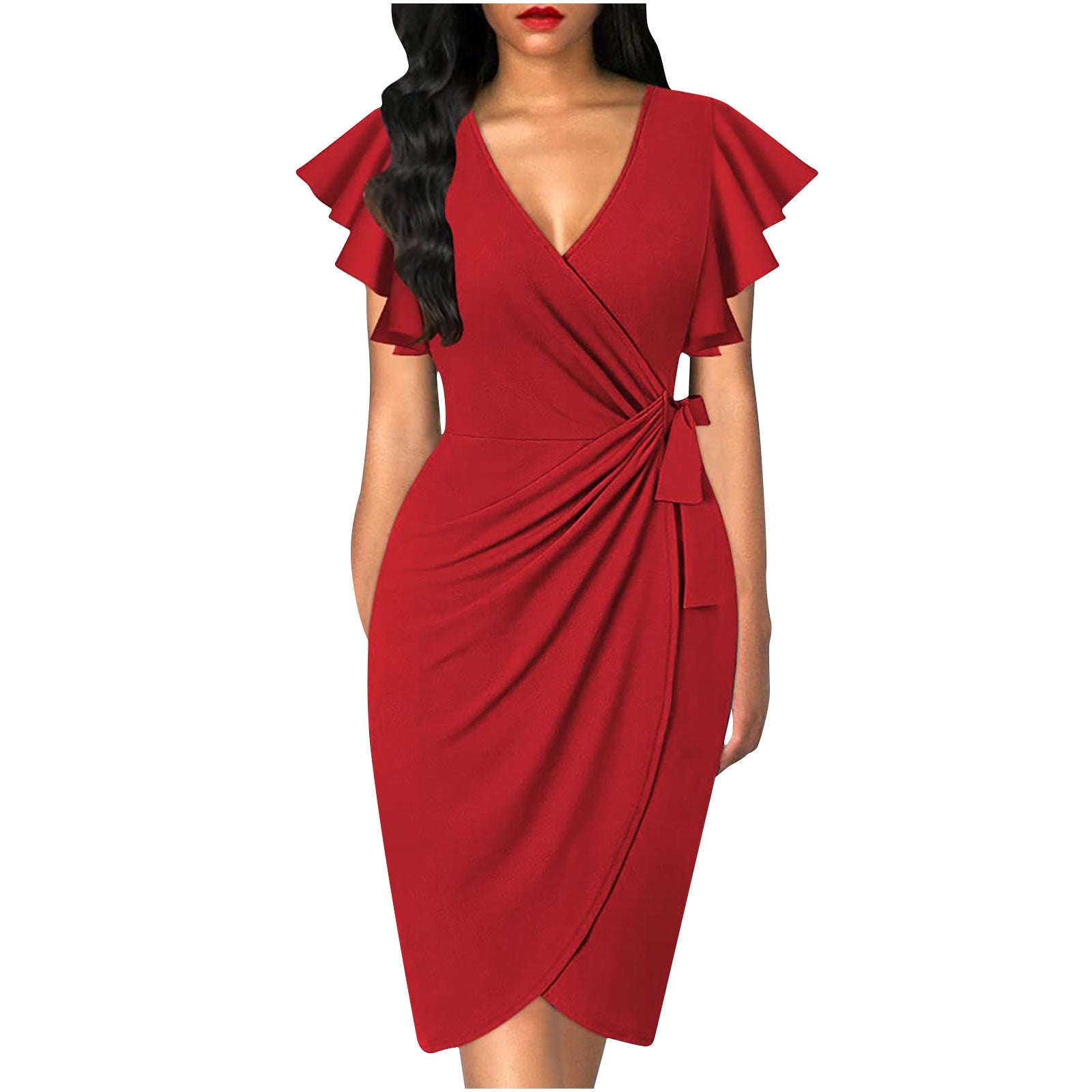 Damen Wickelkleid mit Rüschendetails und elastischem Tailleneinsatz