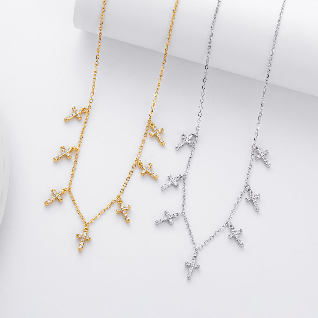 Damen Halskette mit funkelnden Kreuzanhängern aus 925 Sterling Silber Shop Nory