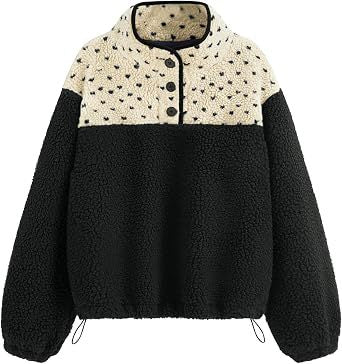 Damen Teddy-Fleece-Pullover mit Stehkragen, Druckknopfverschluss und Kordelzug Shop Nory