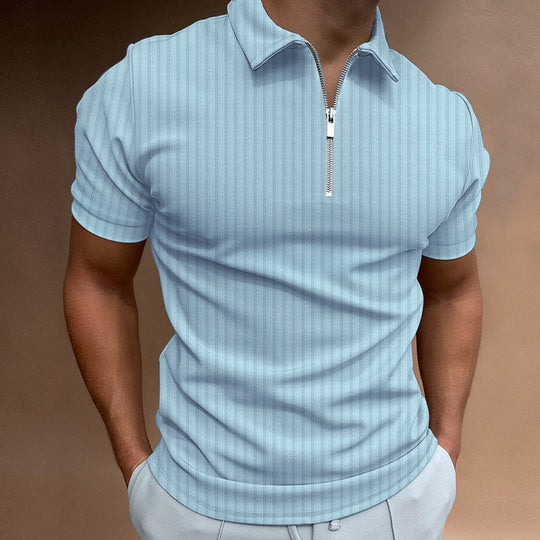 Herren Kurzarm Polo-Hemd mit Reißverschluss und strukturiertem Design
