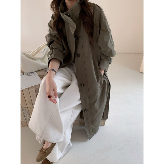 Damen Leichter Oversize-Trenchcoat mit Stehkragen und großen Eingrifftaschen Shop Nory