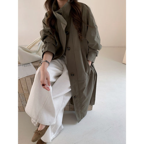 Damen Leichter Oversize-Trenchcoat mit Stehkragen und großen Eingrifftaschen Shop Nory