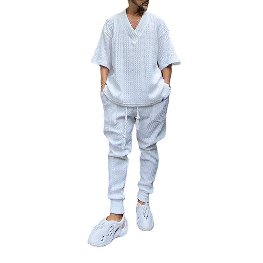 Herren Grobgestricktes Lounge-Set mit tiefem V‑Ausschnitt und Kordelzug-Jogger Shop Nory